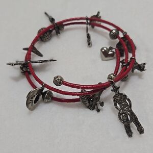 Coral and Sterling Silver Native American Charm Bracelet